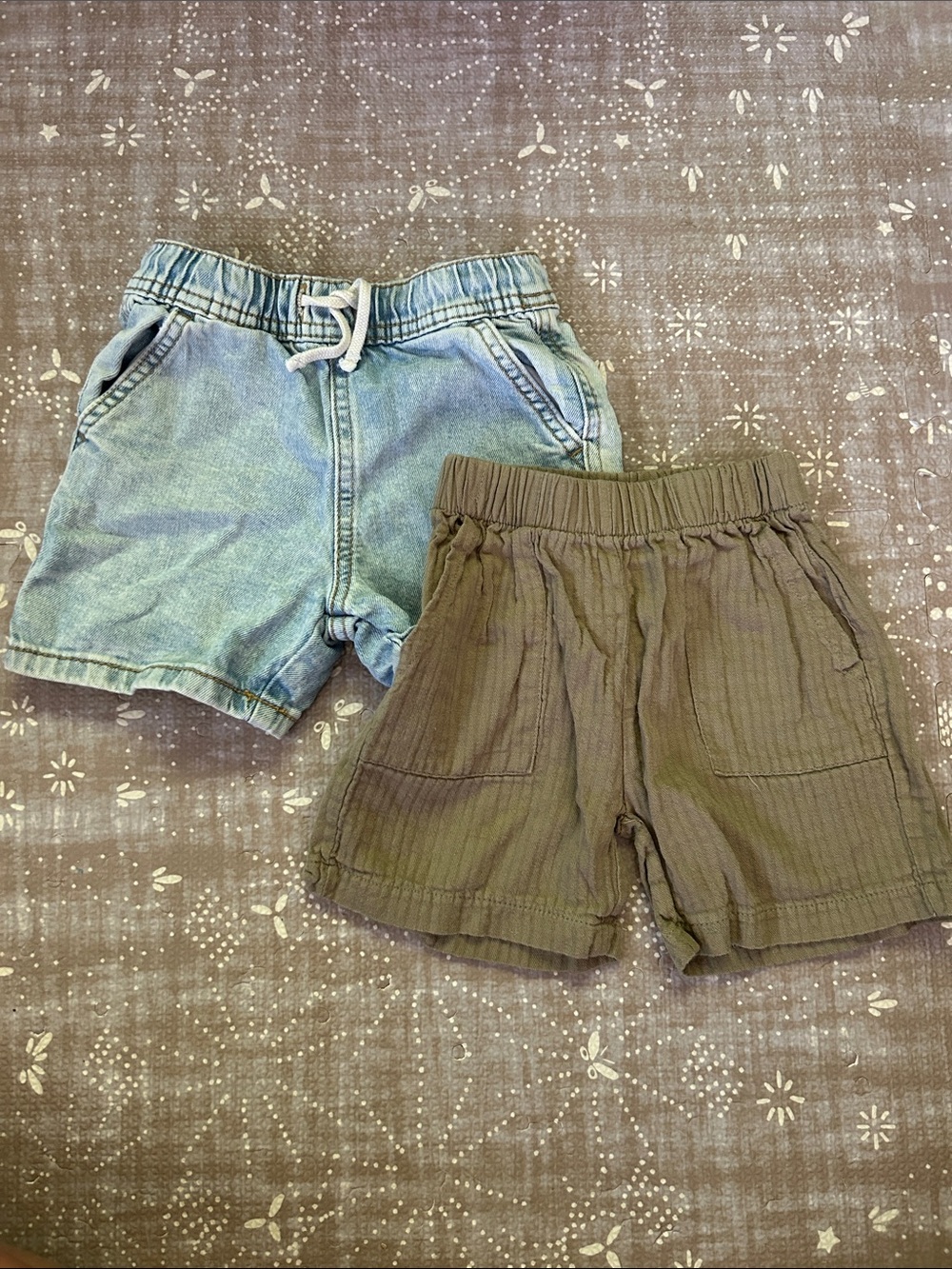 Cat & Jack Light Blue Denim Shorts and Zara olive green shorts
